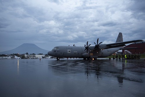 Operation PRESENCE 3-1 by www.combatcamera.forces.gc.ca, A CC-130J Hercules from 436 Transport Squadron sits at Goma International Airport as part of Operati