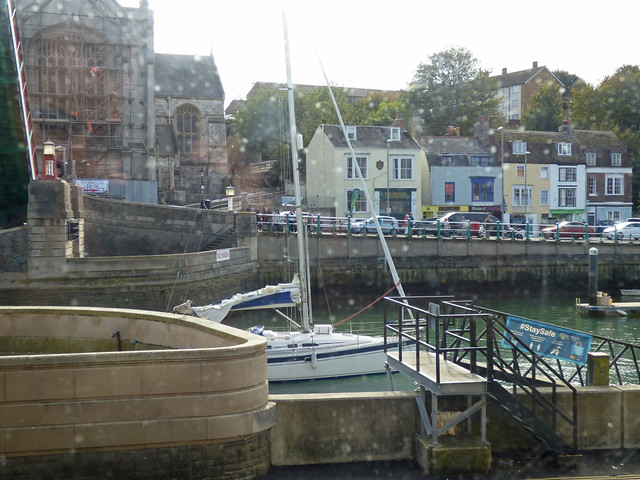The opening of Town Bridge, Weymouth - Yacht coming through
