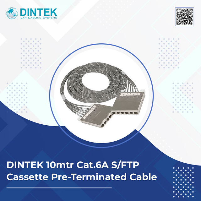 DINTEK 10mtr Cat.6A S/FTP Cassette Pre-terminated Cable