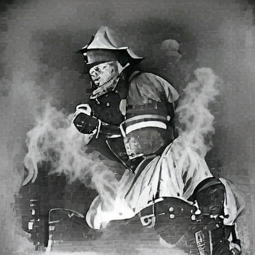 'a black and white photo of a fireman' Hypertron Text-to-Image