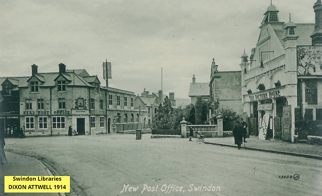 1914: Head Post Office and the Picture House Cinema at Regent Circus, Swindon (postcard)
