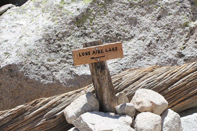 Trail Sign for the Lone Pine Lake spur trail off the Mount Whitney Trail just before entering the Whitney Zone
