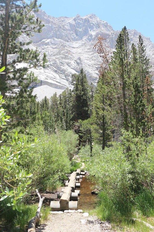 The classic log-walk over Lone Pine Creek on the Mount Whitney Trail