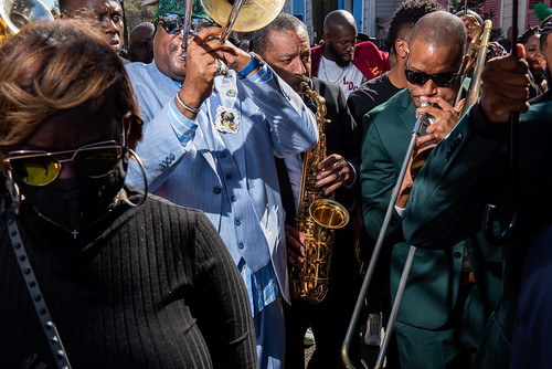 Glen David Andrews and Trombone Shorty in Lois Andrews Nelson's jazz funeral procession on Nov. 20, 2021. Photo by Ryan Hodgson-Rigsbee.