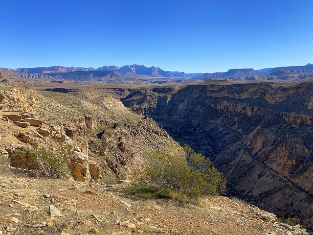 Virgin River Gorge with view towards Zion National Park, Utah