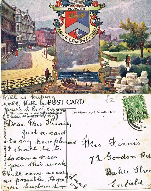 Post Card to Mrs (Ruth) Finnis, 72 Gordon Road, Baker Street, Enfield dated 10th November 1916