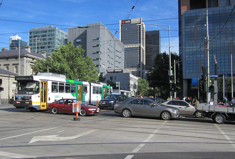 Cars jam up the intersection outside Flagstaff station, November 2011