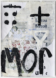 Zavier Ellis 'Liberté XXIX', 2021 Acrylic, emulsion, spray paint, oil bar, collage, transfer on paper 59.4x42cm