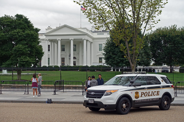 US Secret Service Ford vehicle in front of the The White House NHL & NHP at 1600 Penn Ave in Washington DC