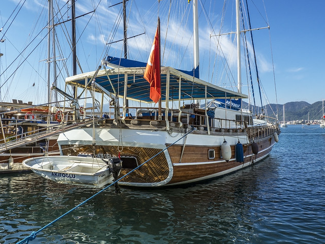 One of many beautiful wooden yachts