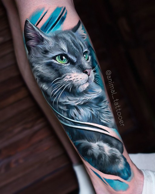 Colorful Animal Tattoo Art Cat