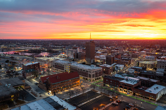 Colorful Sunrise in Downtown Aurora, Illinois