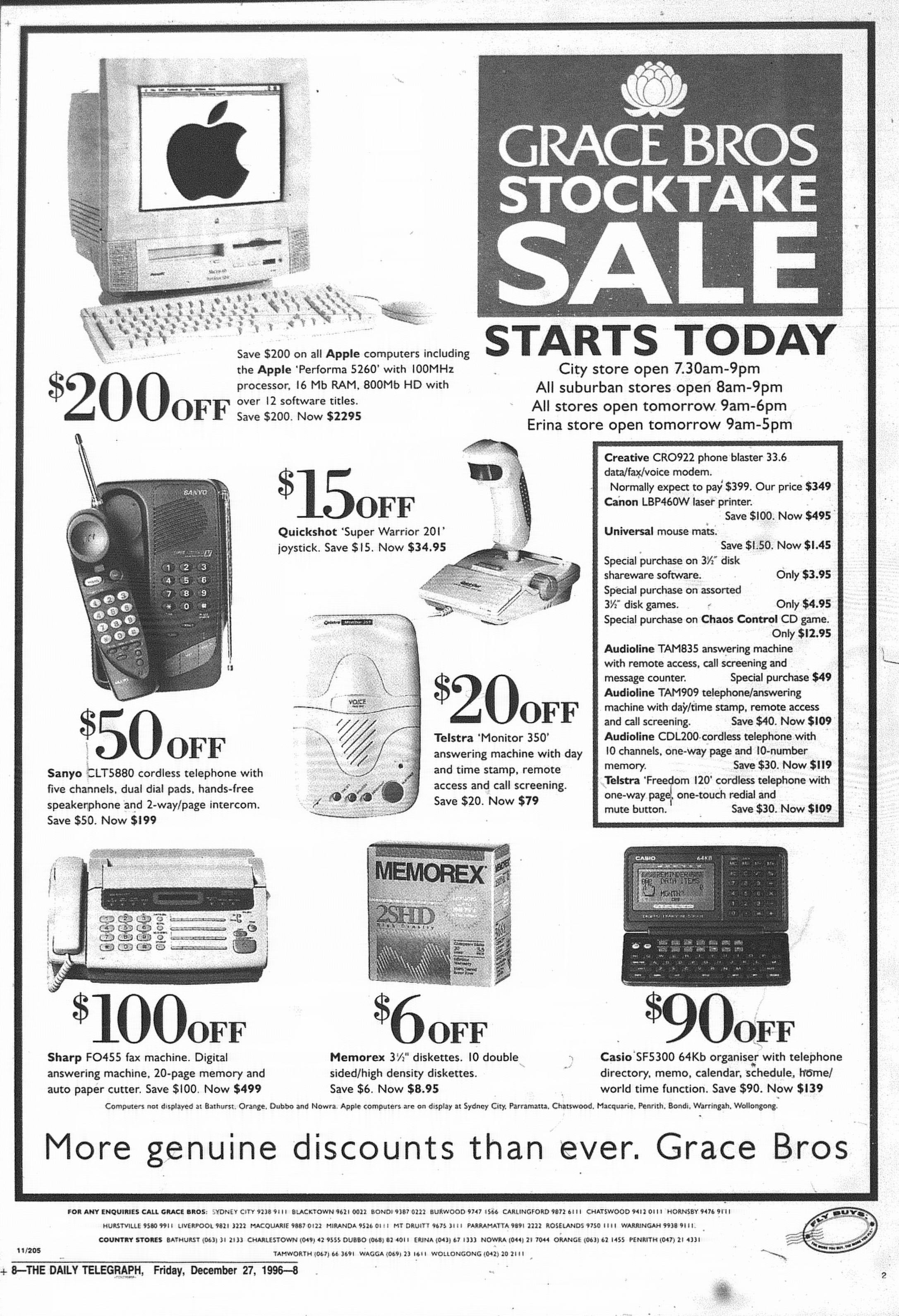 Grace Bros stocktake sale ad December 27 1996 daily telegraph 8