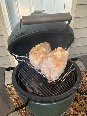 Turkey Breasts Prepped and on the Grill