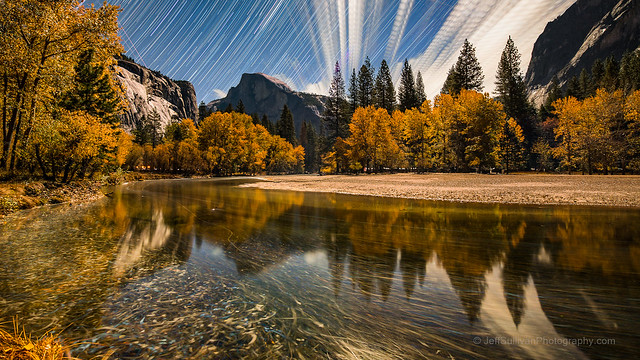 Moonlit Half Dome and Star Trails