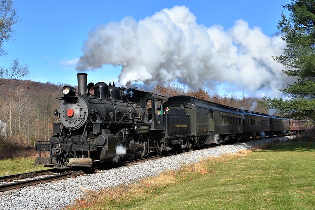 Everett Railroad's ALCO 2-6-0 NUMBER 11 - Santa's Express @ Monastery Road crossing near Hollidaysburg, PA