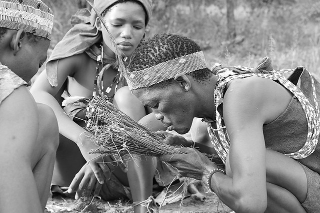 Bushmen making  fire - Botswana