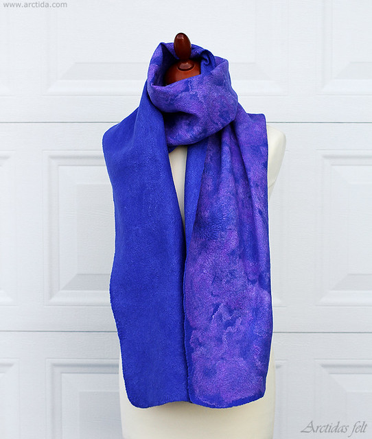 Handmade merino wool scarf for women Blue Purple felt scarf