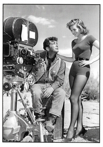 Dean Martin and Angie Dickinson on the set of Rio Bravo (1958)