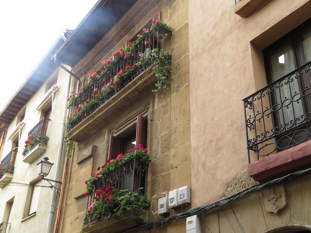 Flower-decked balconies,  Nº8 Calle  Mayor, Briones,  La Rioja, Spain
