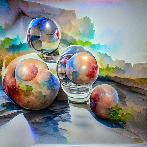 'a watercolor painting of reflective spheres 8K 3D' Multi-Perceptor VQGAN+CLIP v3 Text-to-Image