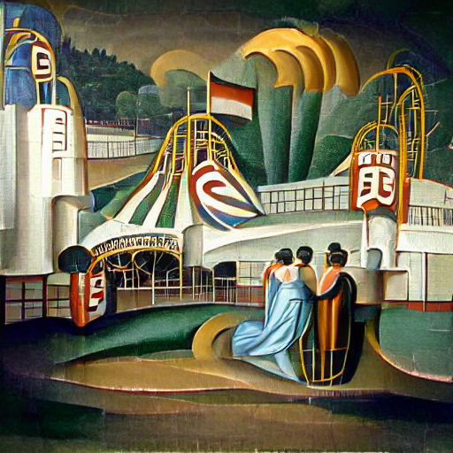 'an art deco painting of an amusement park' Multi-Perceptor VQGAN+CLIP v3 Text-to-Image