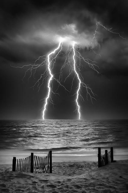 A stormy night at OBX B&W (Explored)