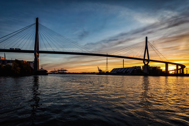 Hamburg Köhlbrandbrücke Sonnenuntergang Köhlbrand Bridge Sunset