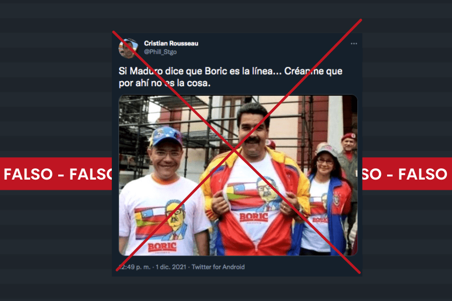 Es falsa la foto de Nicolás Maduro en la que sale usado una camiseta con el logo de campaña de Gabriel Boric