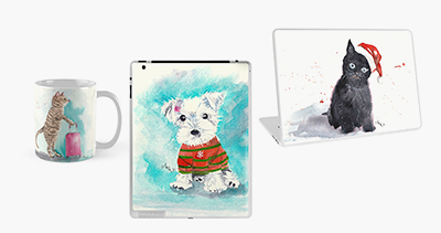 Phone covers, mouse pads, desk mats and other accessories based on original watercolour paintings specially designed for Christmas. Christmas Collections at Erinsgarden by @kkmakesandbakes.