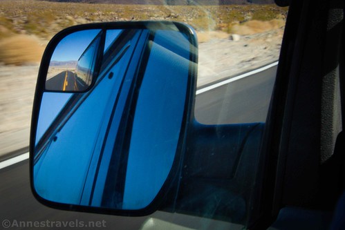 Side view mirror views en route to the Keane Wonder Trailhead, Death Valley National Park, California