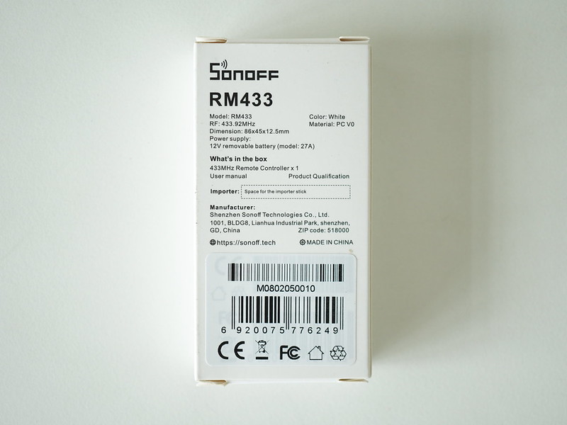 Sonoff RM 433 Multipurpose Custom Remote Controller - Box Back