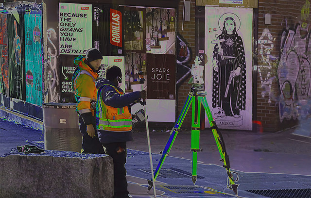 Workers Surveying Job in West Village Sidewalk Corner NYC