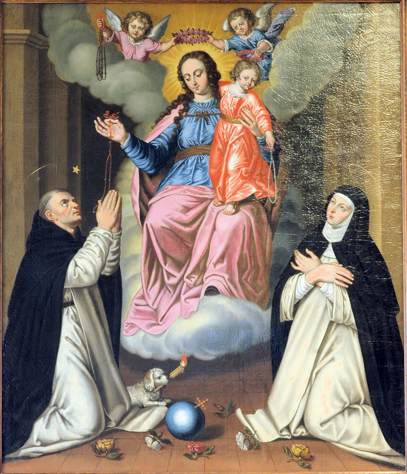 Tableau représentant la remise du rosaire à saint Dominique
