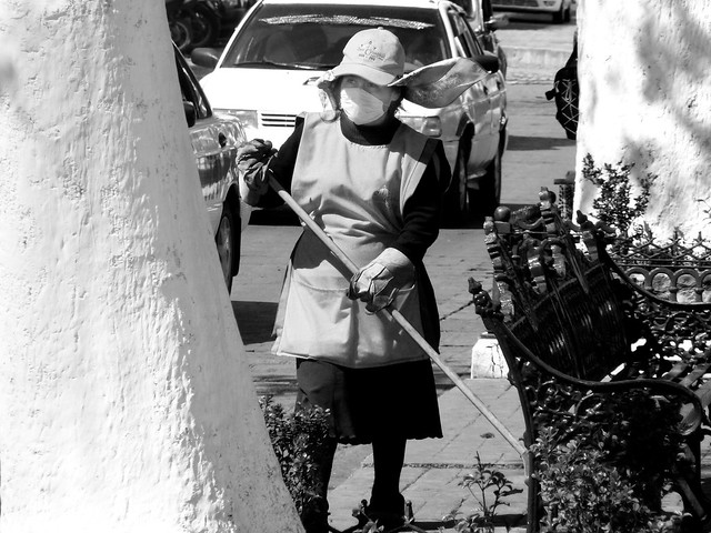 Sweeping the Sidewalk, San Cristobal de las Casas, Mexico