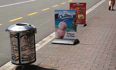 Rubbish bin, Chateau ice cream & Cafe Anatolia signs
