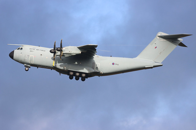 ZM411 Royal Air Force Airbus A400M Atlas C.1 low approach and go around at Exeter International Airport Devon (EXT/EGTE)