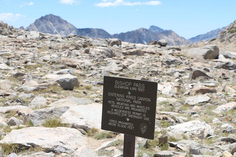 SEKI sign at Bishop Pass (11972 feet elev) as I entered Dusy Basin on the Bishop Pass Trail