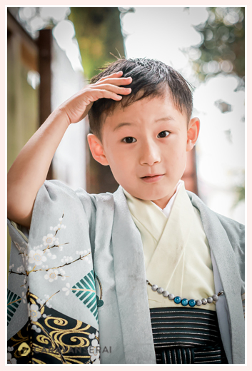 七五三　5歳の男の子　淡いブルーの羽織