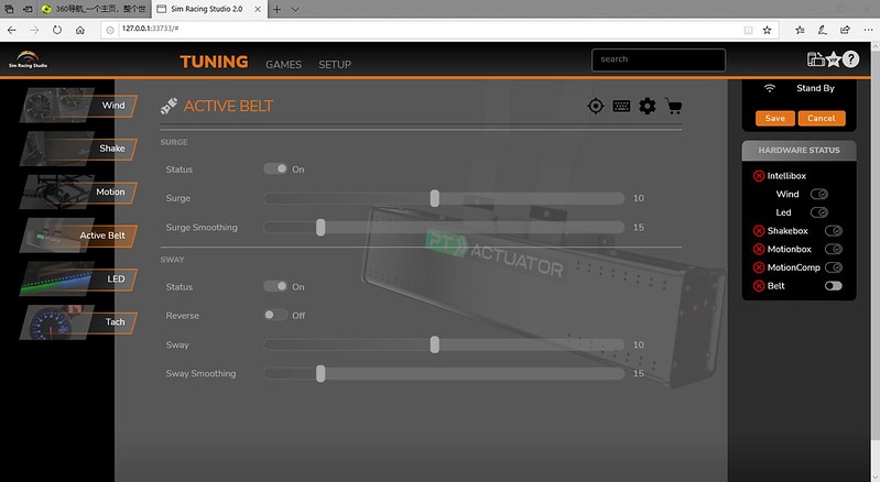 PT-Actuator Active Belt Tension System software by Sim Racing Studio
