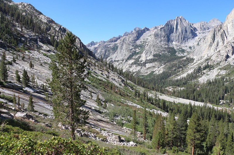 Looking south into Le Conte Canyon from the Bishop Pass Trail, with The Citadel, right of center