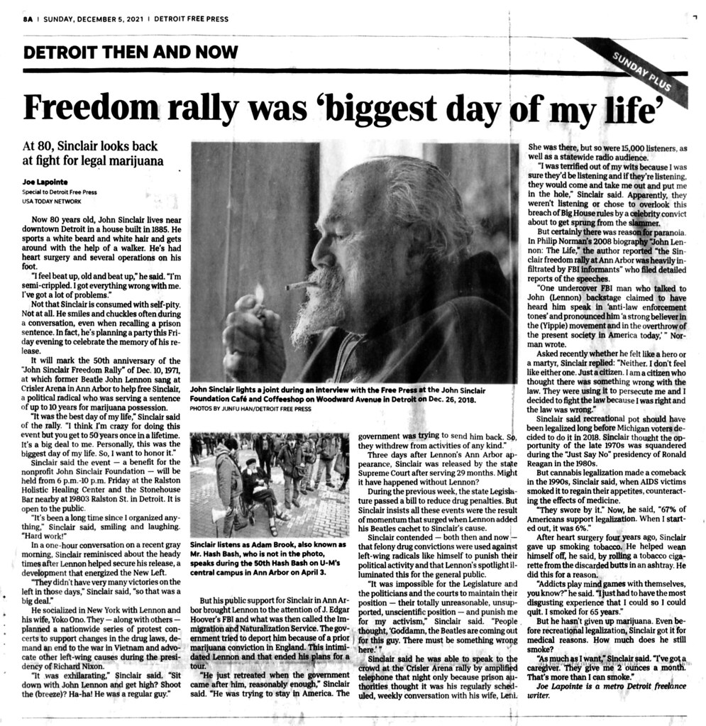 50th Anniversary Celebration of the John Sinclair Freedom Rally to be held at Ralston Center in Detroit on 10th December, 2021