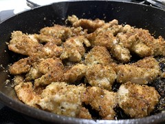 Cast iron pan fried Greek-ish herb breaded chicken