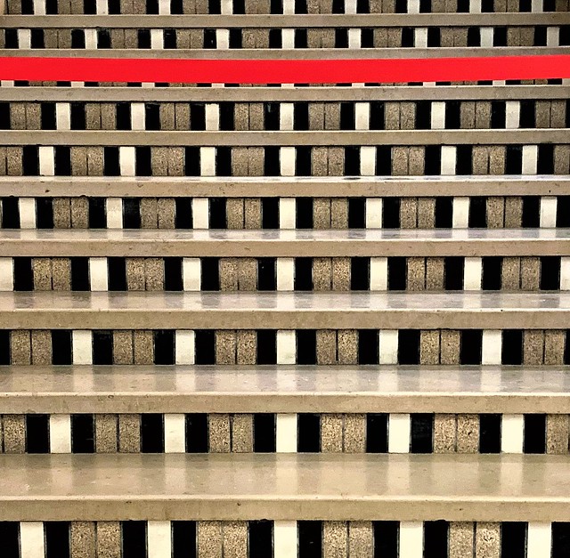 Abstract stairs with a red stripe