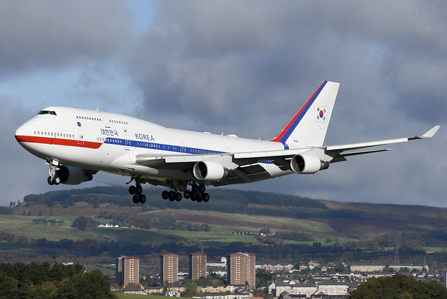 10001 Government of South Korea Boeing 747-4B5 at Glasgow International Airport on 2 November 2021
