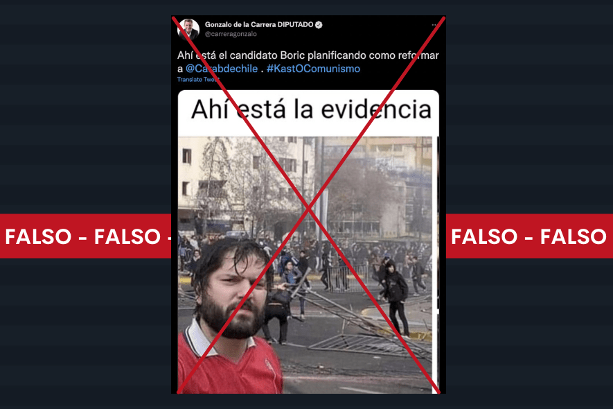 Es falsa la selfie de Gabriel Boric en una supuesta protesta, que compartió el diputado electo Gonzalo de la Carrera en Twitter