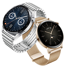 The 46mm version of the Huawei Watch GT 3 has a more chiseled edge on the watch face while the 42mm version has a curved edge.