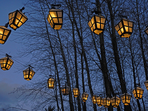 lanterns at the Christmas lights on the walk around Lafarge Lake in Coquitlam, Canada