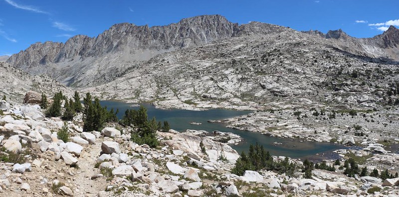 Sapphire Lake in the Evolution Basin, with Mounts Mendel and Darwin across the way, from the JMT
