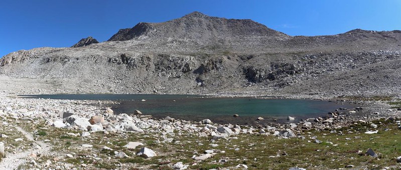 Lake McDernand and Mount Warlow from the JMT in upper Evolution Basin
